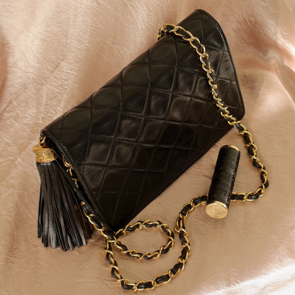 Chanel Vintage Diamond Quilted Lambskin Tassel Flap Bag
