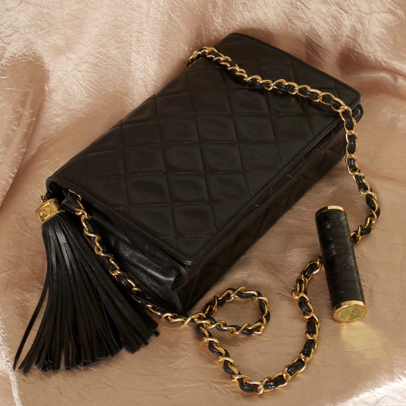 Chanel Vintage Diamond Quilted Lambskin Tassel Flap Bag