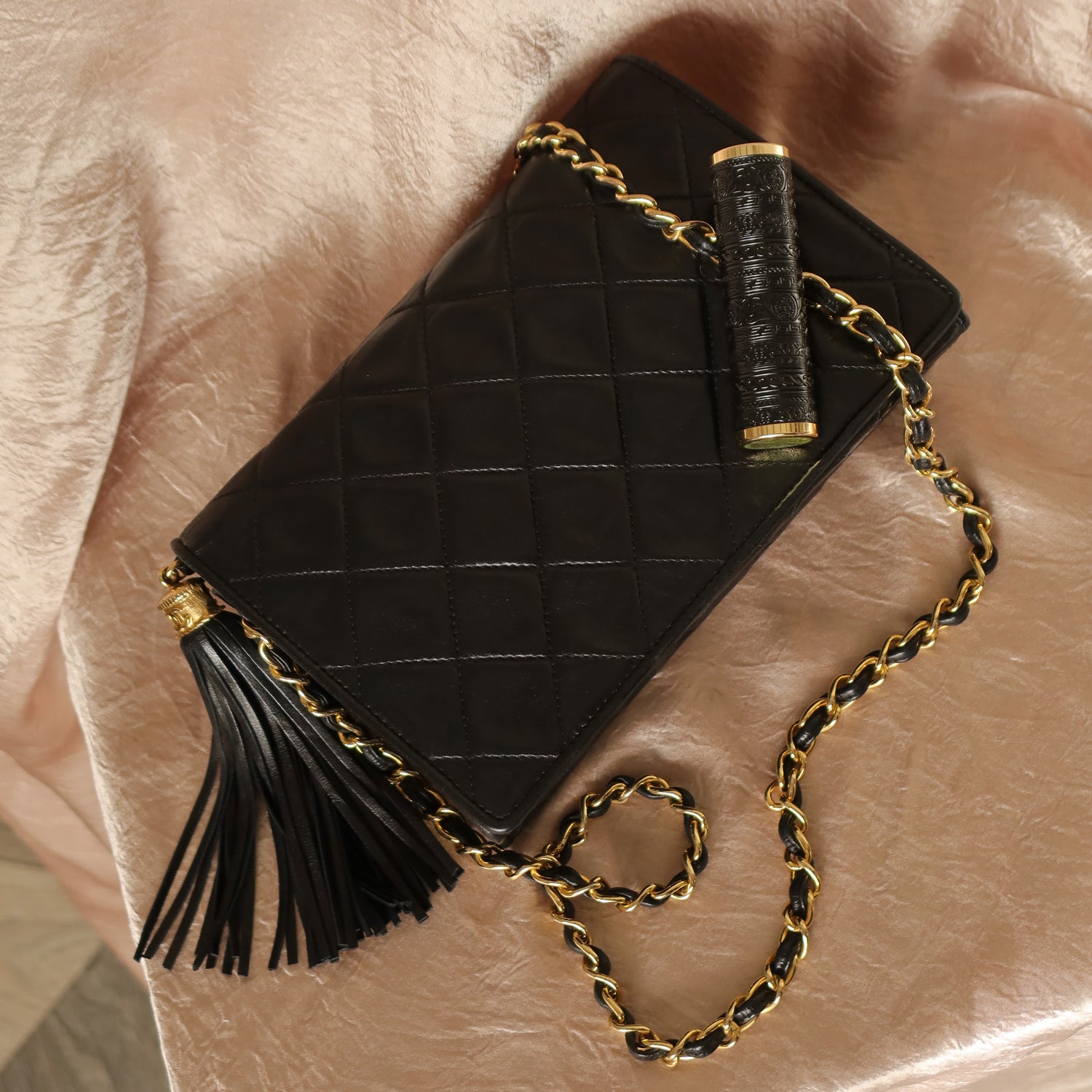 Chanel Vintage Diamond Quilted Lambskin Tassel Flap Bag