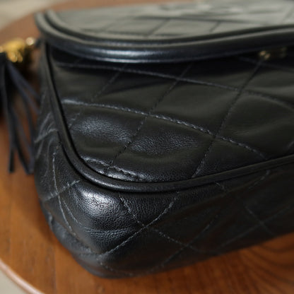 Vintage Chanel Black Lambskin Matelasse CC mark Tassel charm Classic Flap Bag