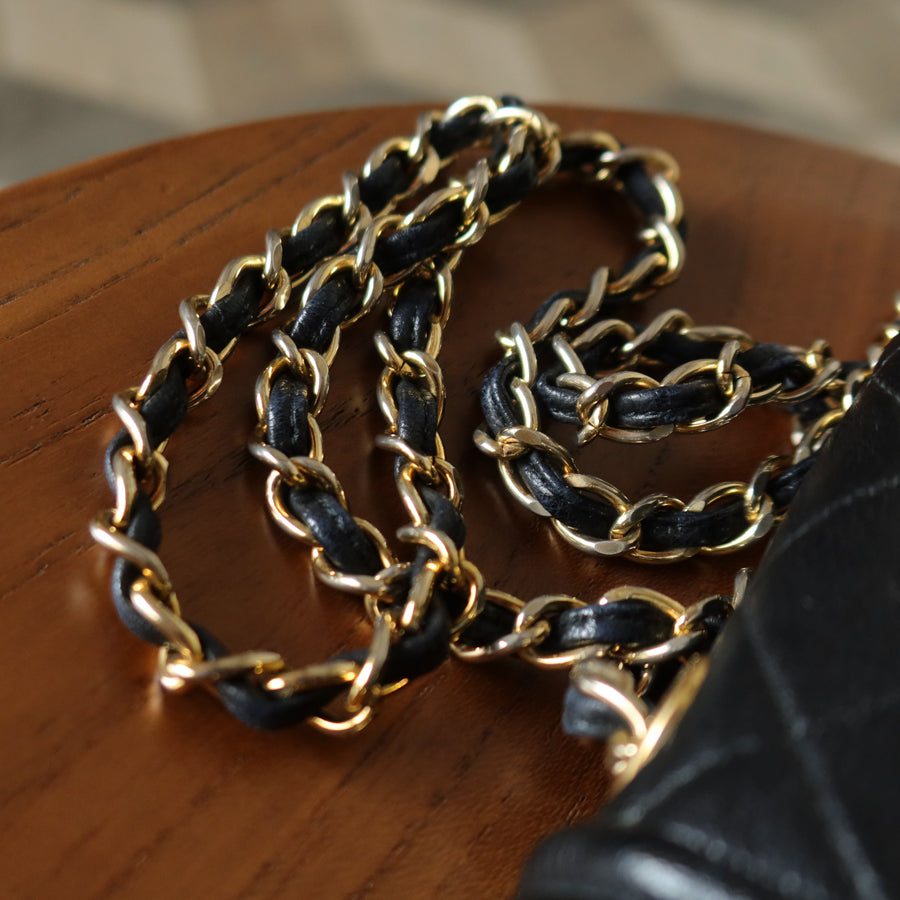 Vintage Chanel Black Lambskin Matelasse CC mark Tassel charm Classic Flap Bag