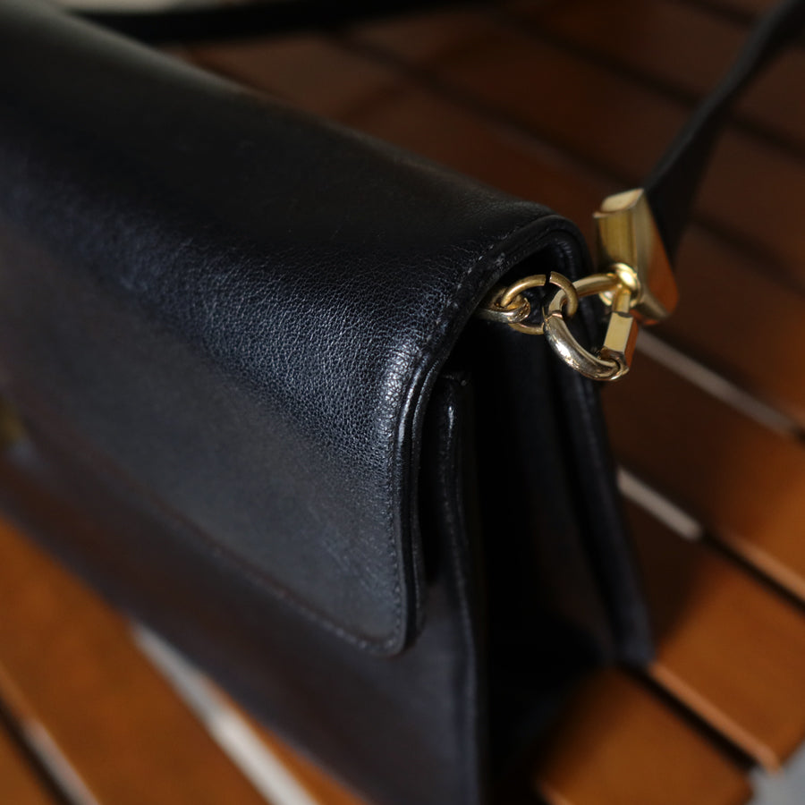 Christian Dior Vintage Black Calfskin Turn Lock 2way Clutch Shoulder Bag