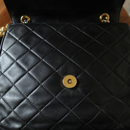 Vintage Chanel Black Lambskin Matelasse CC mark Tassel charm Classic Flap Bag
