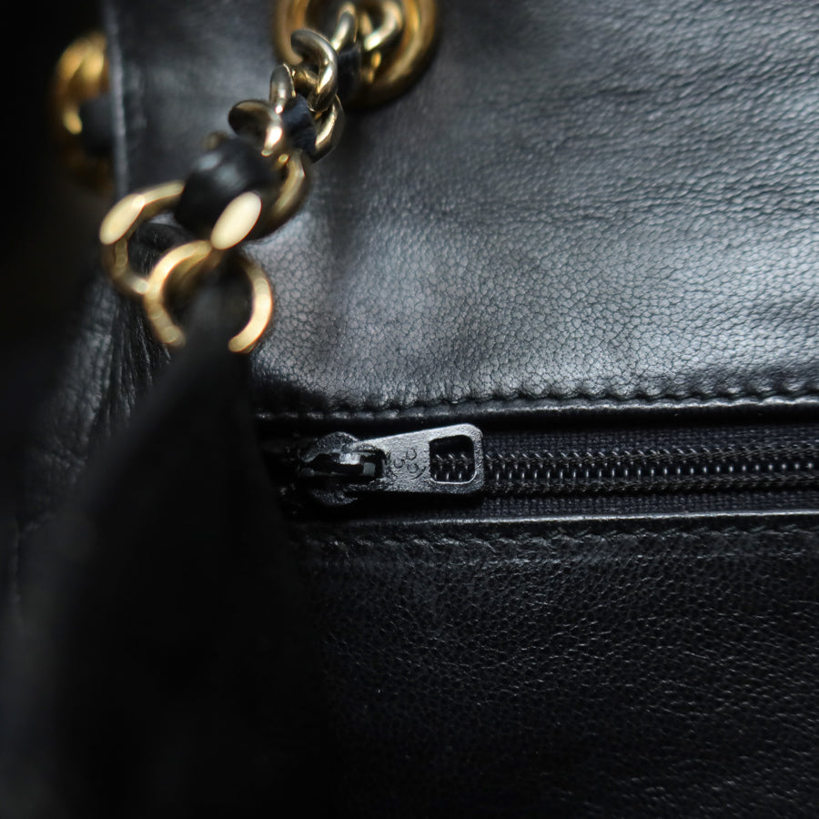 Vintage Chanel Black Lambskin Matelasse CC mark Tassel charm Classic Flap Bag