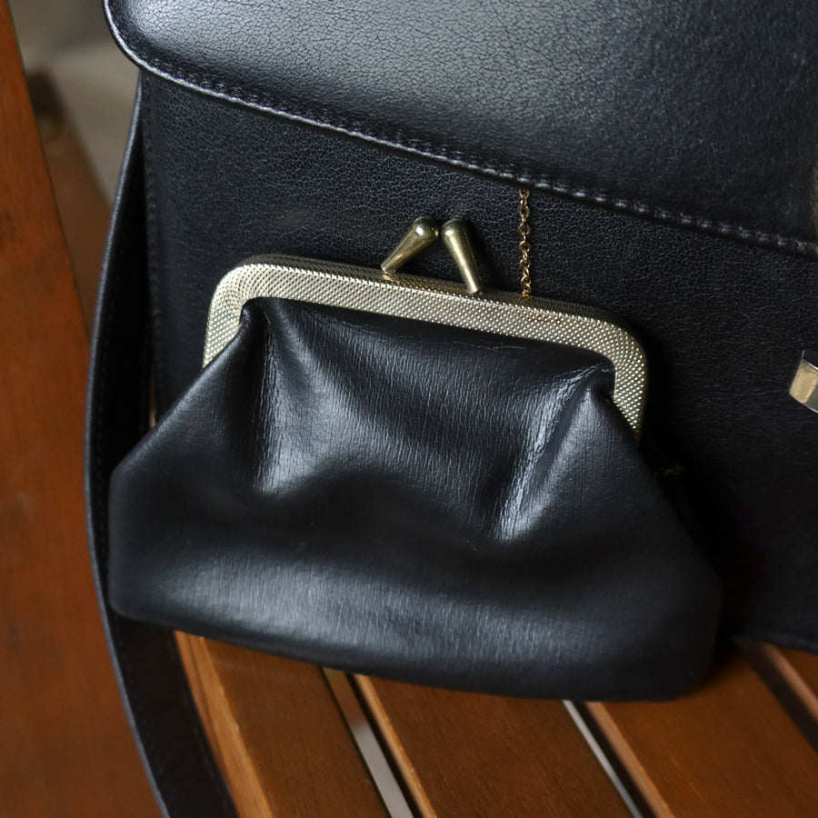 Christian Dior Vintage Black Calfskin Turn Lock 2way Clutch Shoulder Bag
