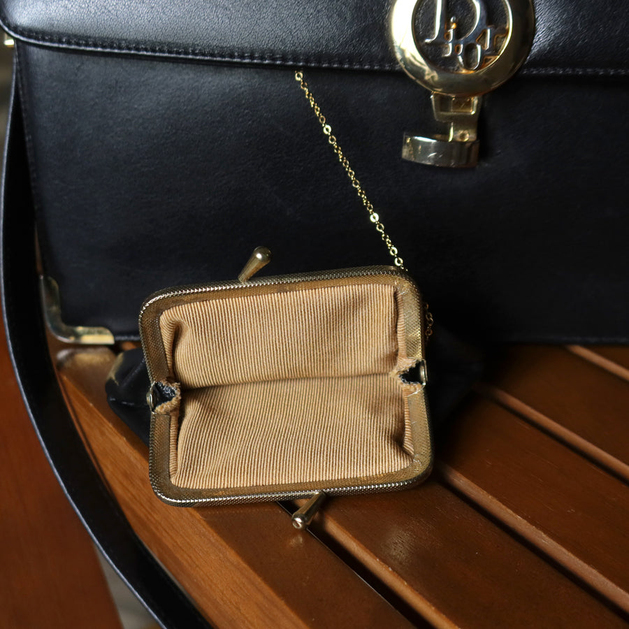 Christian Dior Vintage Black Calfskin Turn Lock 2way Clutch Shoulder Bag