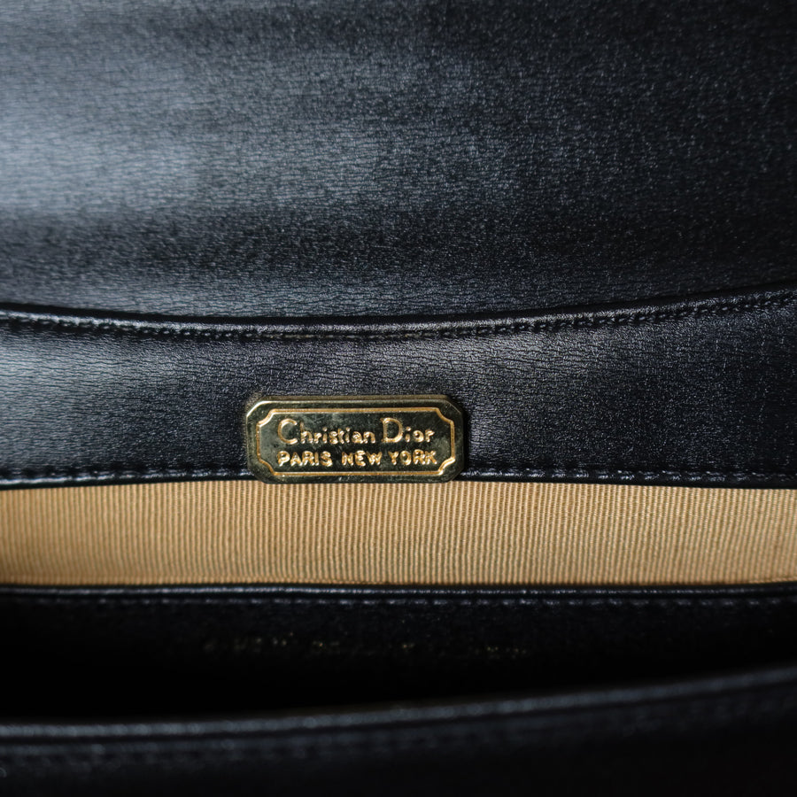 Christian Dior Vintage Black Calfskin Turn Lock 2way Clutch Shoulder Bag