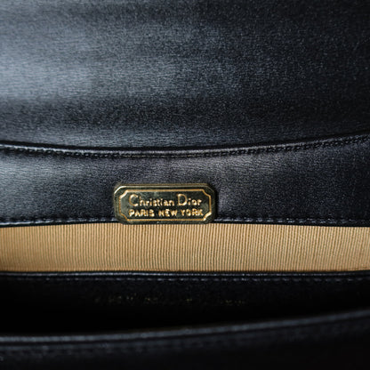 Christian Dior Vintage Black Calfskin Turn Lock 2way Clutch Shoulder Bag