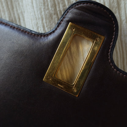 Vintage Hermès 1978 Dark Brown Emblem Ring Box Calf Shoulder Flap Bag
