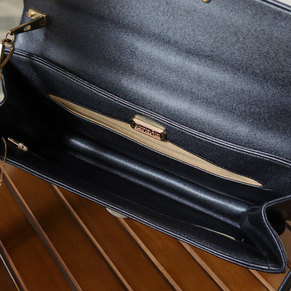 Christian Dior Vintage Black Calfskin Turn Lock 2way Clutch Shoulder Bag