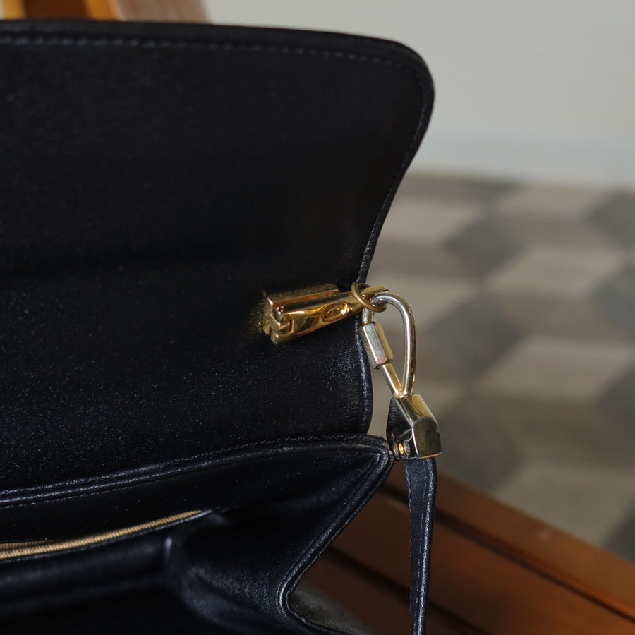 Christian Dior Vintage Black Calfskin Turn Lock 2way Clutch Shoulder Bag
