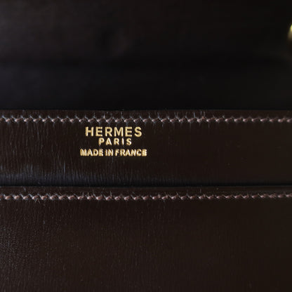 Vintage Hermès 1978 Dark Brown Emblem Ring Box Calf Shoulder Flap Bag