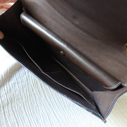 Vintage Hermès 1978 Dark Brown Emblem Ring Box Calf Shoulder Flap Bag