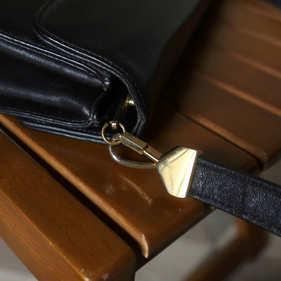 Christian Dior Vintage Black Calfskin Turn Lock 2way Clutch Shoulder Bag