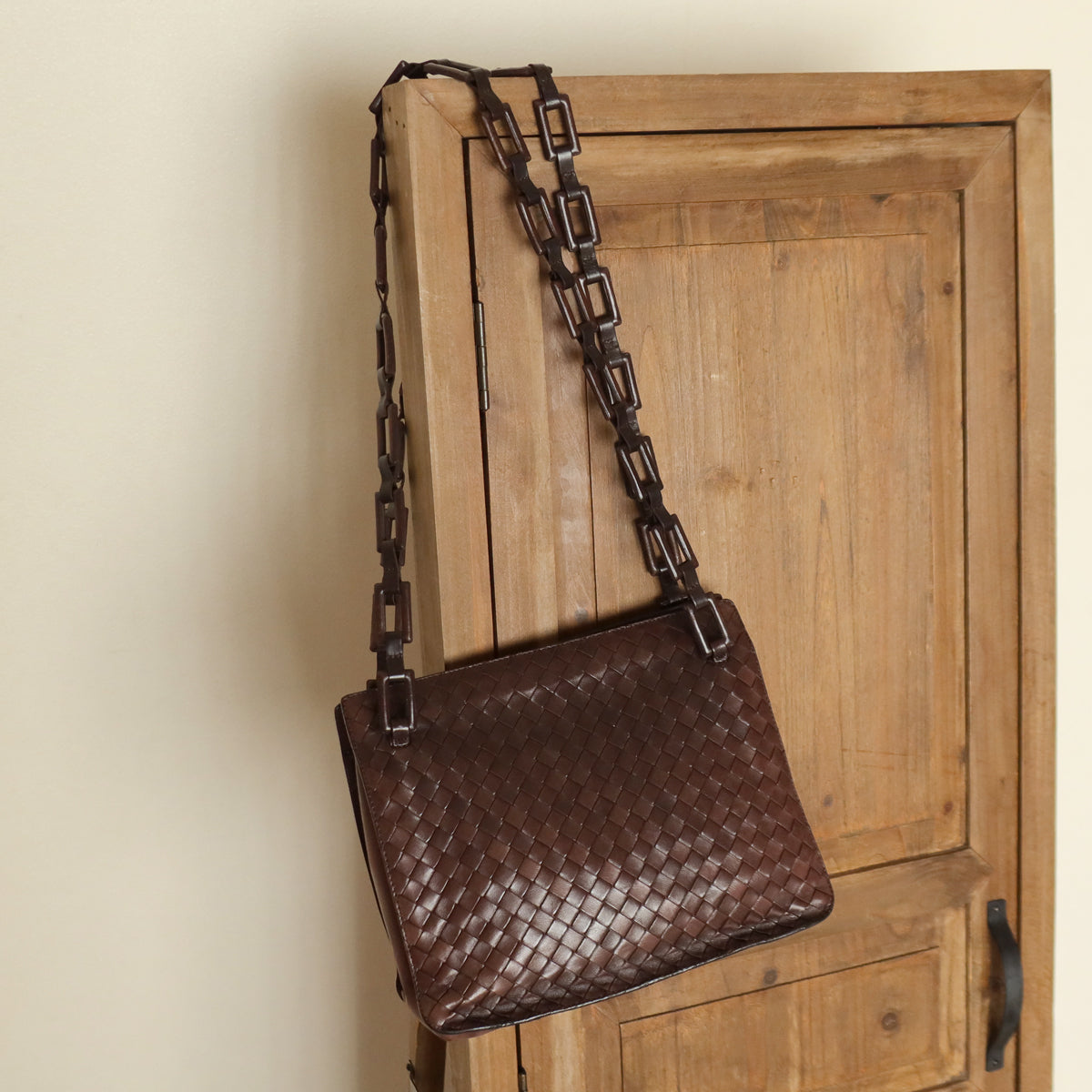 Bottega Veneta Vintage Dark Brown Intrecciato Weave Shoulder Bag