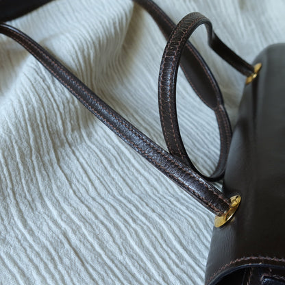 Vintage Hermès 1978 Dark Brown Emblem Ring Box Calf Shoulder Flap Bag