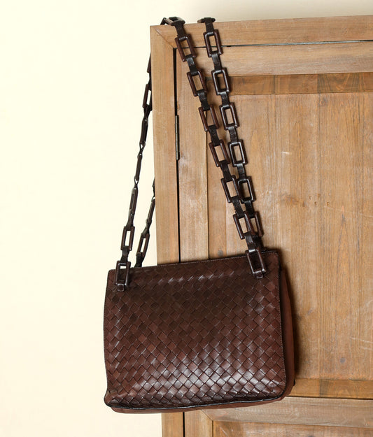 Bottega Veneta Vintage Dark Brown Intrecciato Weave Shoulder Bag