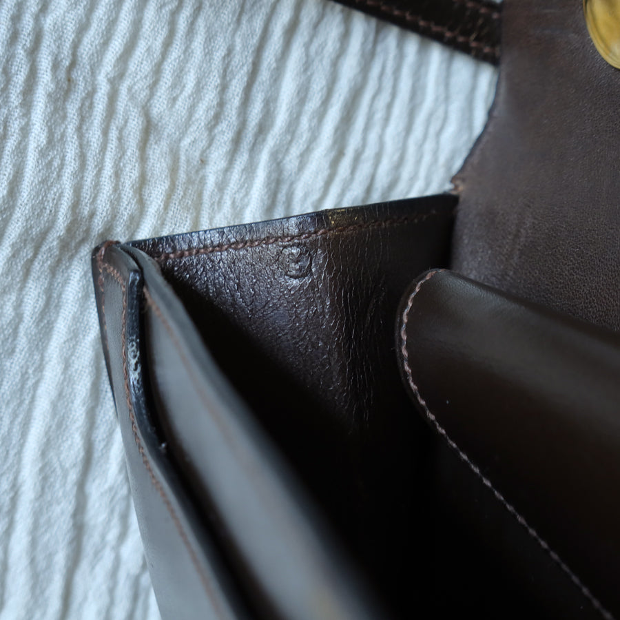 Vintage Hermès 1978 Dark Brown Emblem Ring Box Calf Shoulder Flap Bag