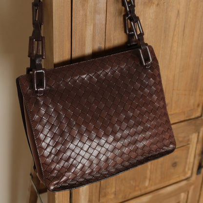 Bottega Veneta Vintage Dark Brown Intrecciato Weave Shoulder Bag