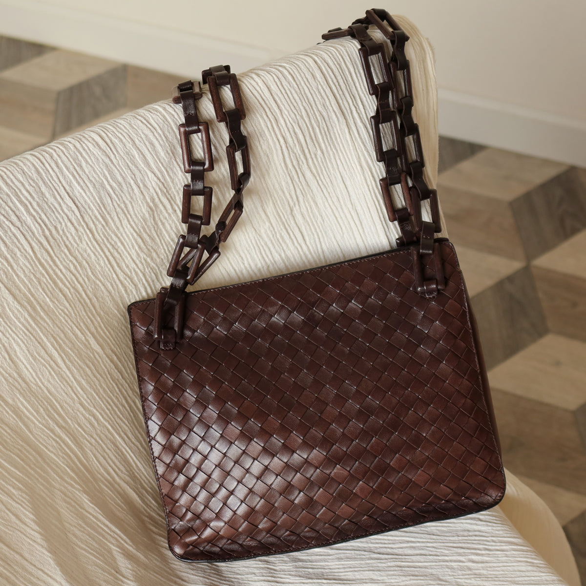 Bottega Veneta Vintage Dark Brown Intrecciato Weave Shoulder Bag