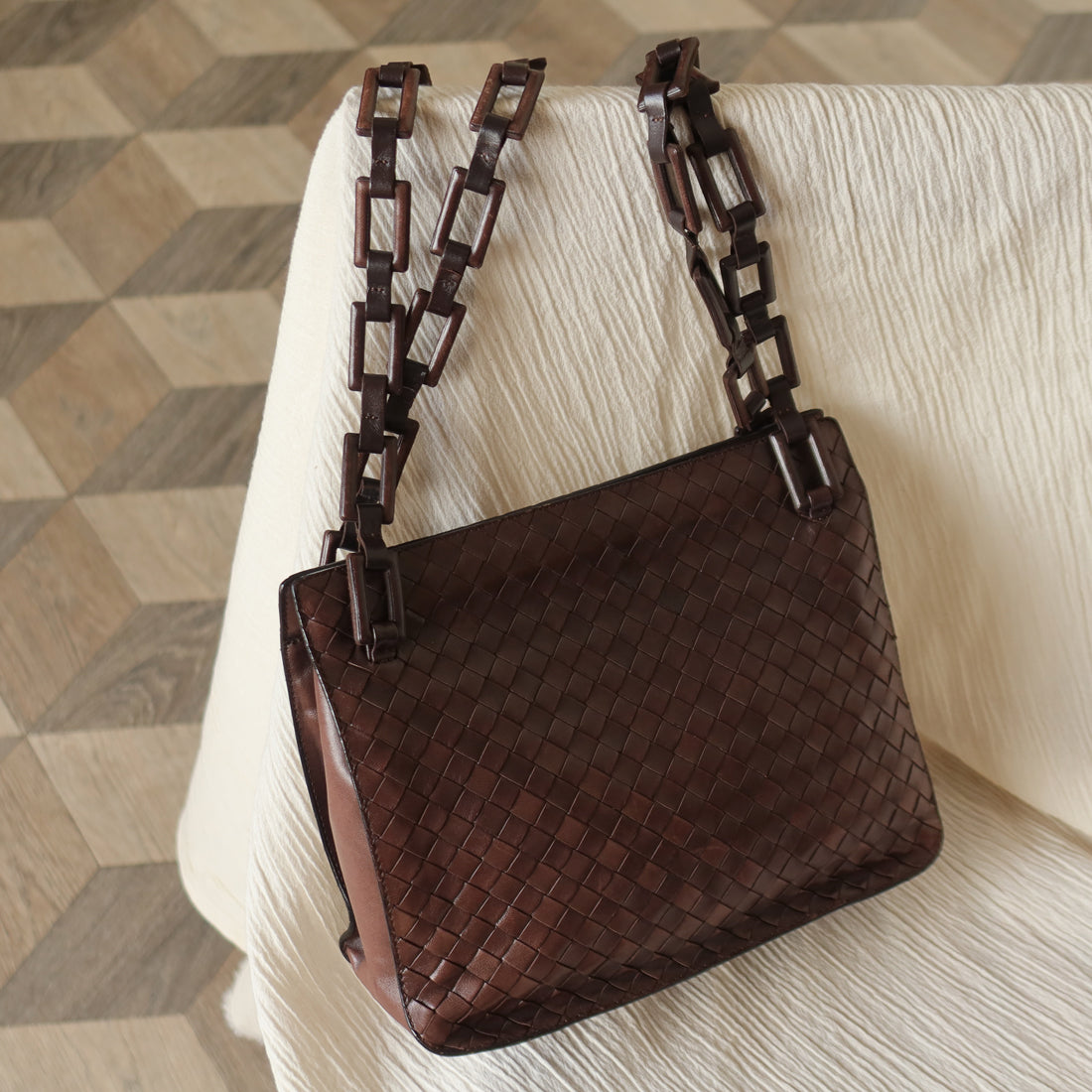 Bottega Veneta Vintage Dark Brown Intrecciato Weave Shoulder Bag