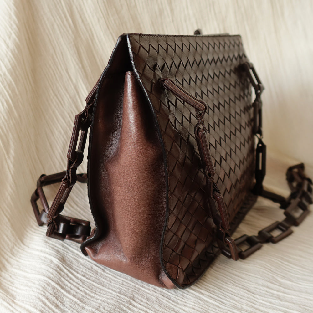 Bottega Veneta Vintage Dark Brown Intrecciato Weave Shoulder Bag