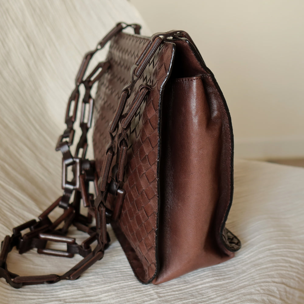 Bottega Veneta Vintage Dark Brown Intrecciato Weave Shoulder Bag