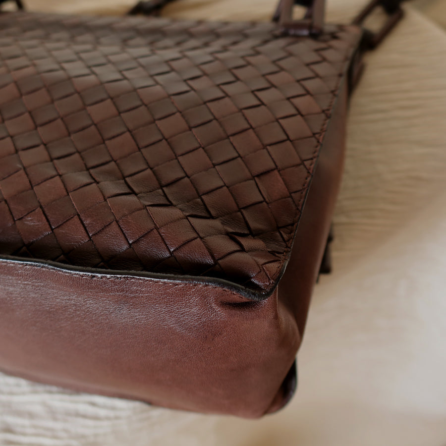 Bottega Veneta Vintage Dark Brown Intrecciato Weave Shoulder Bag
