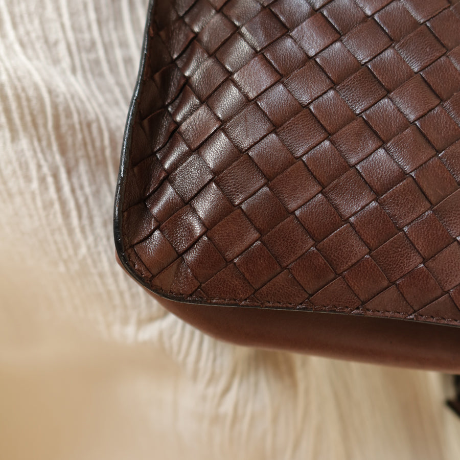 Bottega Veneta Vintage Dark Brown Intrecciato Weave Shoulder Bag