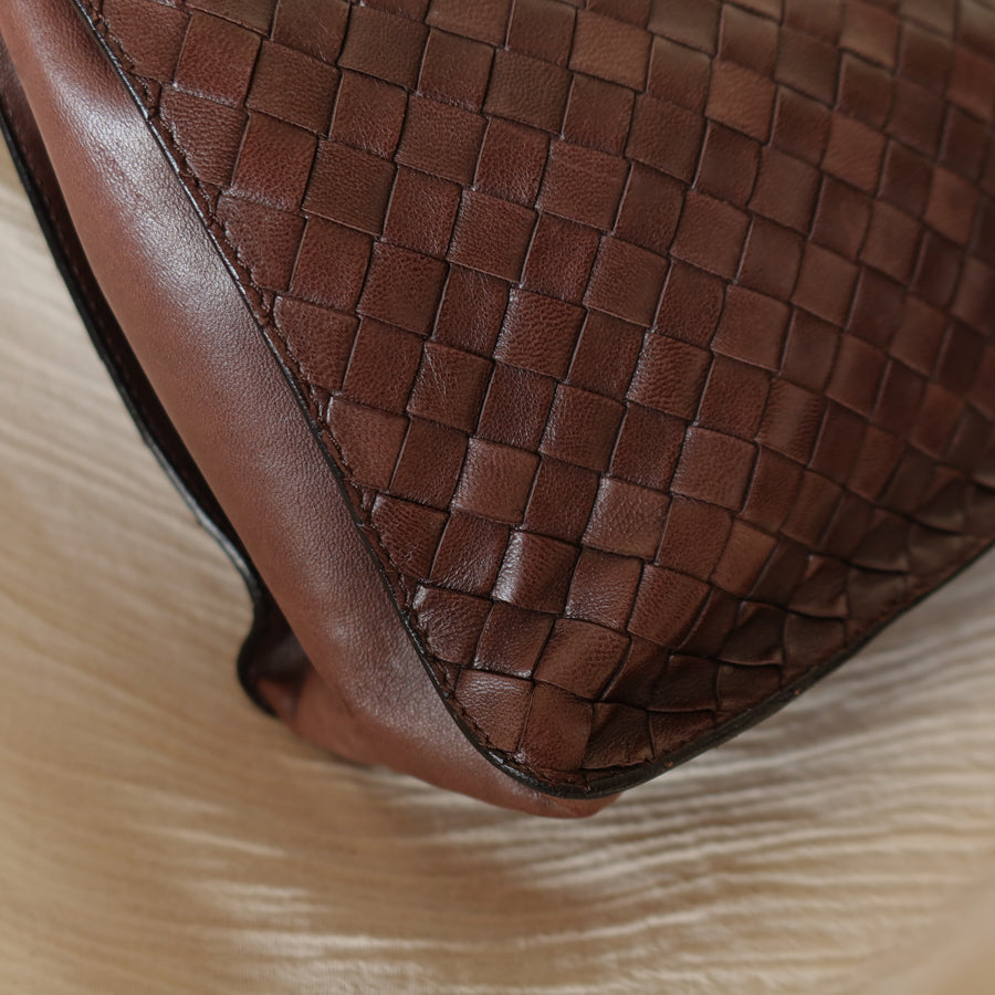 Bottega Veneta Vintage Dark Brown Intrecciato Weave Shoulder Bag