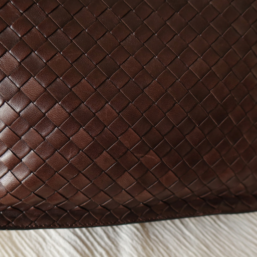 Bottega Veneta Vintage Dark Brown Intrecciato Weave Shoulder Bag