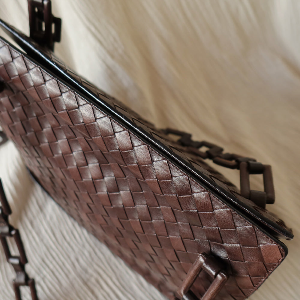 Bottega Veneta Vintage Dark Brown Intrecciato Weave Shoulder Bag
