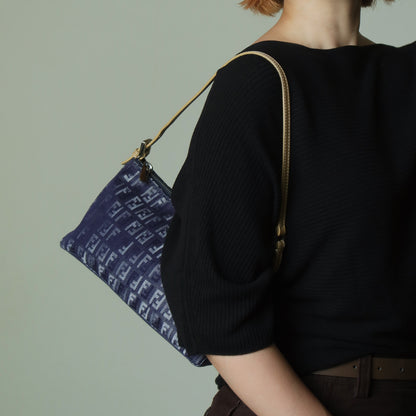 Fendi Vintage Demin Blue Canvas Zucchino Jacquard Pochette Shoulder Bag
