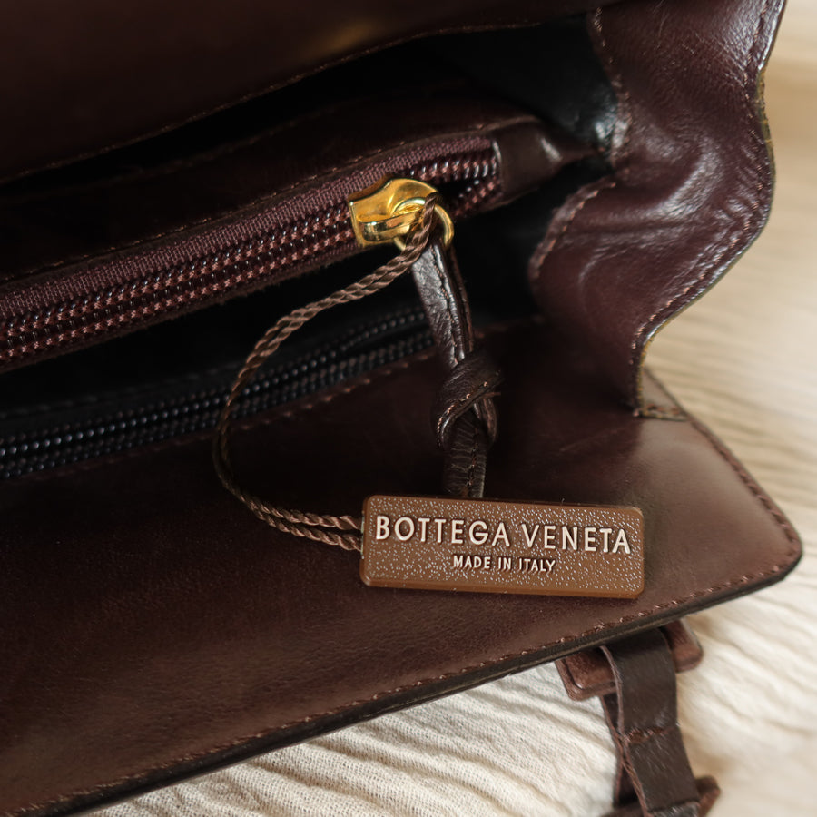 Bottega Veneta Vintage Dark Brown Intrecciato Weave Shoulder Bag