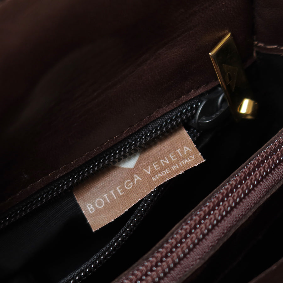 Bottega Veneta Vintage Dark Brown Intrecciato Weave Shoulder Bag