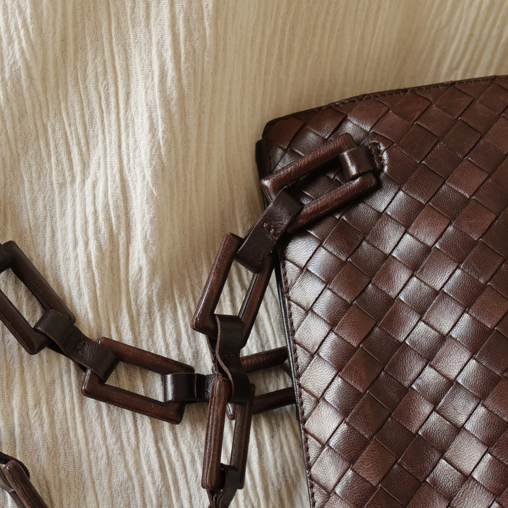 Bottega Veneta Vintage Dark Brown Intrecciato Weave Shoulder Bag