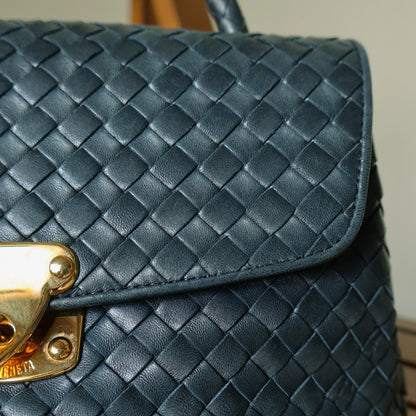Bottega Veneta Vintage Blue Intrecciato Weave Turn Lock Top Handle Bag