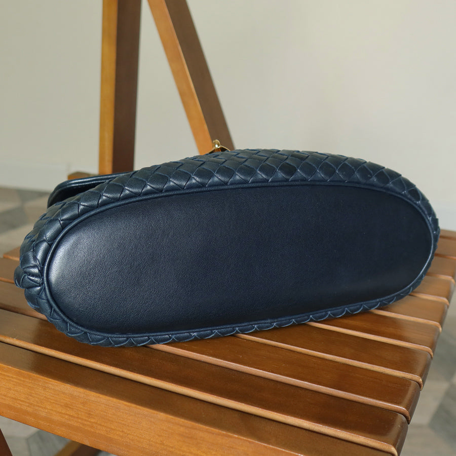 Bottega Veneta Vintage Blue Intrecciato Weave Turn Lock Top Handle Bag