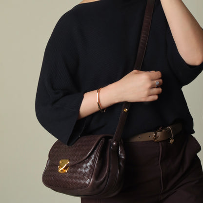 Bottega Veneta Vintage Dark Brown Intrecciato Turn lock 2way Crossbody Shoulder Bag