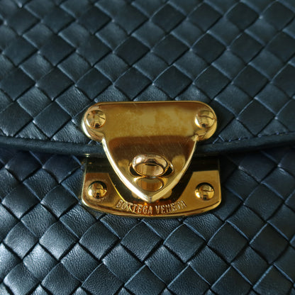Bottega Veneta Vintage Blue Intrecciato Weave Turn Lock Top Handle Bag