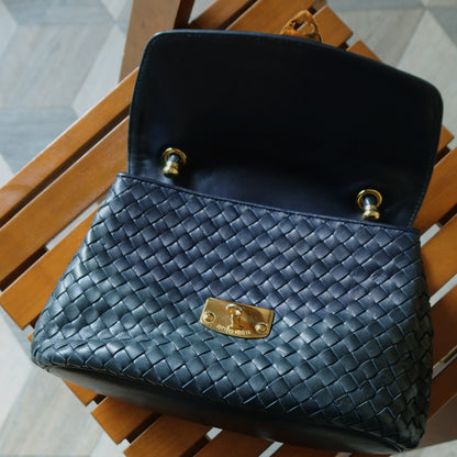 Bottega Veneta Vintage Blue Intrecciato Weave Turn Lock Top Handle Bag