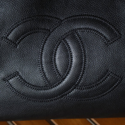 Rare Chanel Vintage Black Caviar Stitched Coco mark East West Shoulder Bag