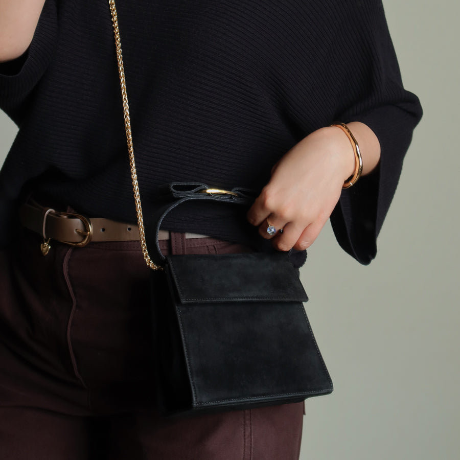 Salvatore Ferragamo Vintage Black Suede Vara Bow 2 way Top Handle Shoulder Bag