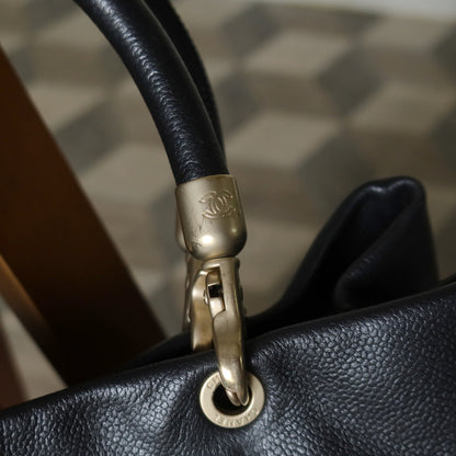 Rare Chanel Vintage Black Caviar Stitched Coco mark East West Shoulder Bag