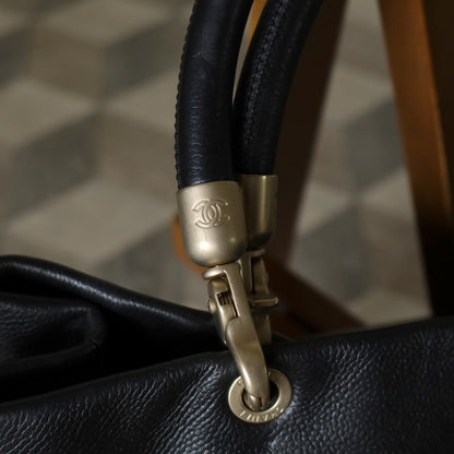 Rare Chanel Vintage Black Caviar Stitched Coco mark East West Shoulder Bag