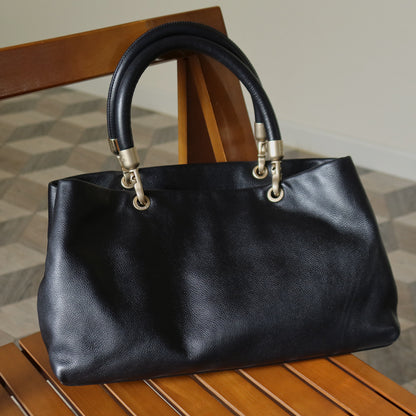 Rare Chanel Vintage Black Caviar Stitched Coco mark East West Shoulder Bag