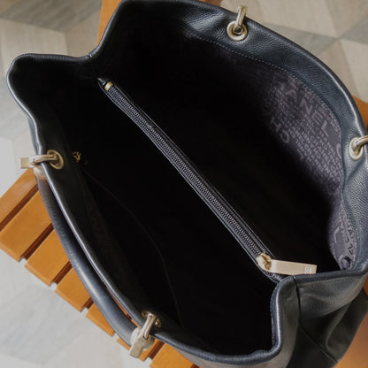 Rare Chanel Vintage Black Caviar Stitched Coco mark East West Shoulder Bag