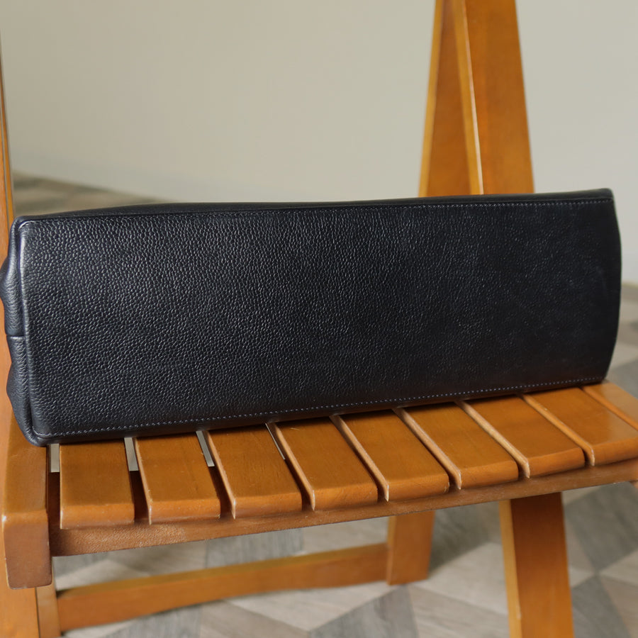 Rare Chanel Vintage Black Caviar Stitched Coco mark East West Shoulder Bag