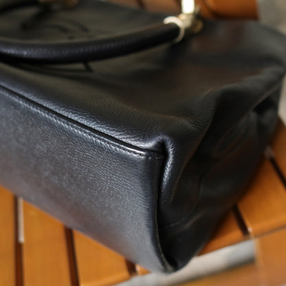 Rare Chanel Vintage Black Caviar Stitched Coco mark East West Shoulder Bag