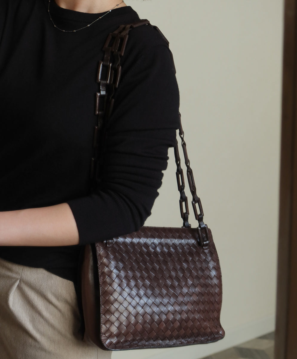 Bottega Veneta Vintage Dark Brown Intrecciato Weave Shoulder Bag
